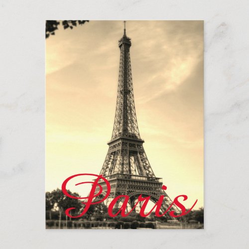 Vintage Sepia Eiffel Tower Paris Love City Travel Postcard