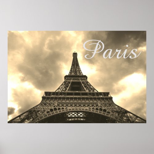 Vintage Sepia Eiffel Tower Paris Romantic Love Poster