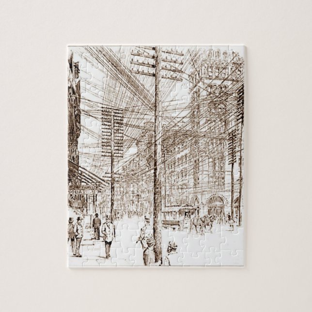 Vintage Sepia Etching Utility Lines Jigsaw Puzzle (Vertical)