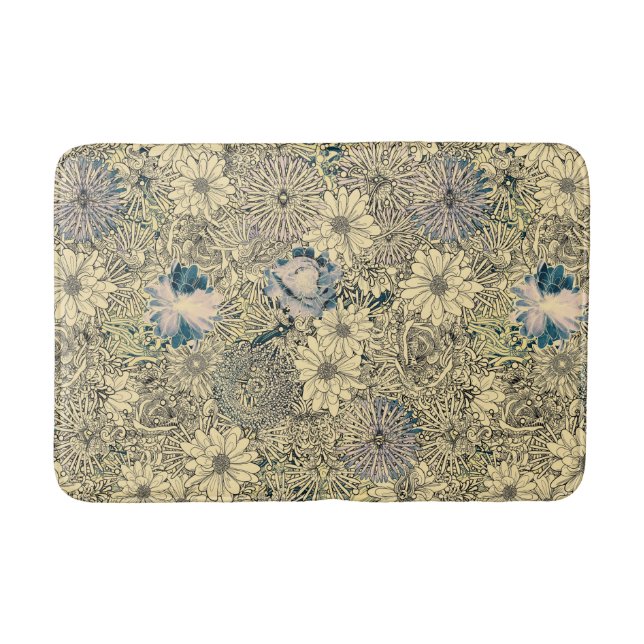 Vintage Sepia Floral Bath Mat (Front)