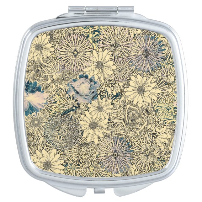 Vintage Sepia Floral Compact Mirror (Front)