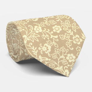 Vintage Sepia Floral Golden Retro Yellow Gold Neck Tie