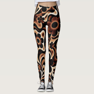 Vintage Sepia Floral Swirl Pattern – Retro Botanic Leggings