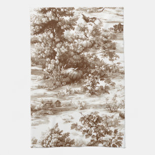 Vintage Sepia Harvest Countryside Toile Pattern Kitchen Towel
