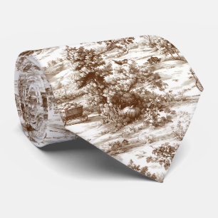 Vintage Sepia Harvest Countryside Toile Pattern Neck Tie