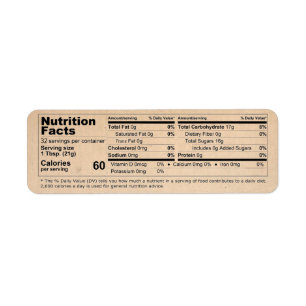Vintage Sepia Honey Nutrition Facts Product Label