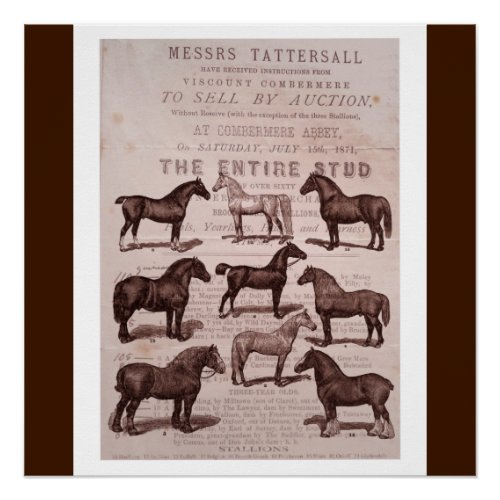Vintage Sepia Horse  Stallions Auction Poster