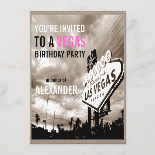 Vintage Sepia Las Vegas Modern Birthday Party Invitation