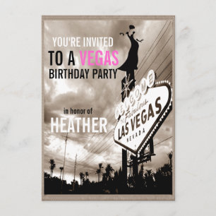 Vintage Sepia Las Vegas Modern Her Birthday Party Invitation