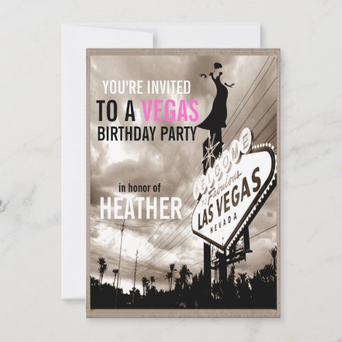 Vintage Sepia Las Vegas Modern Her Birthday Party Invitation