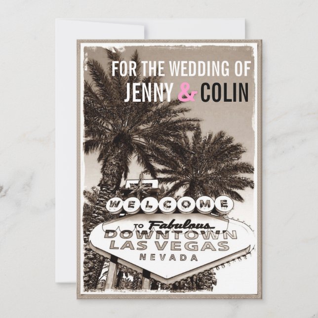 Vintage Sepia Las Vegas Modern Wedding Invites (Front)