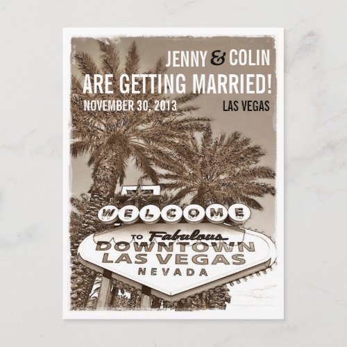 Vintage Sepia Las Vegas Photo Save The Date Announcement Postcard