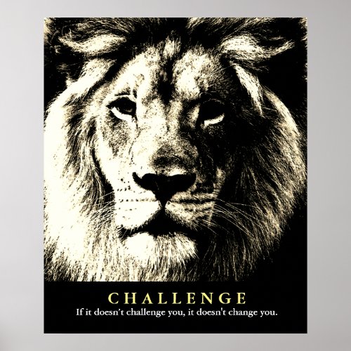 Vintage Sepia Lion Motivational Challenge  Poster