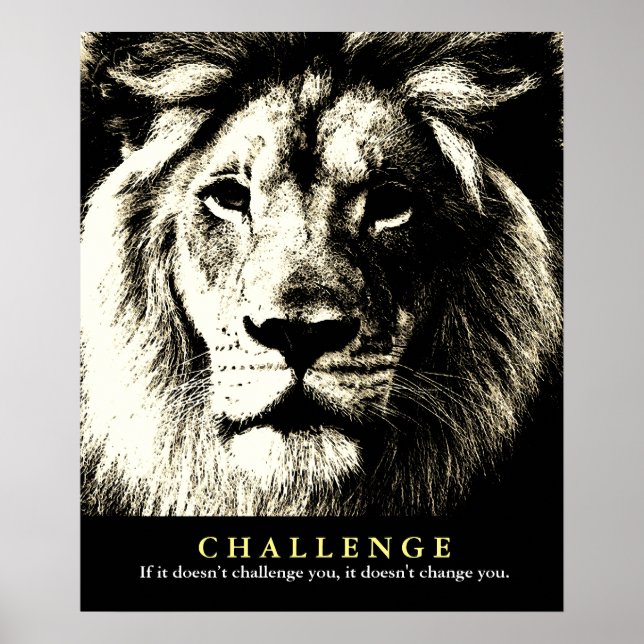 Vintage Sepia Lion Motivational Challenge  Poster (Front)