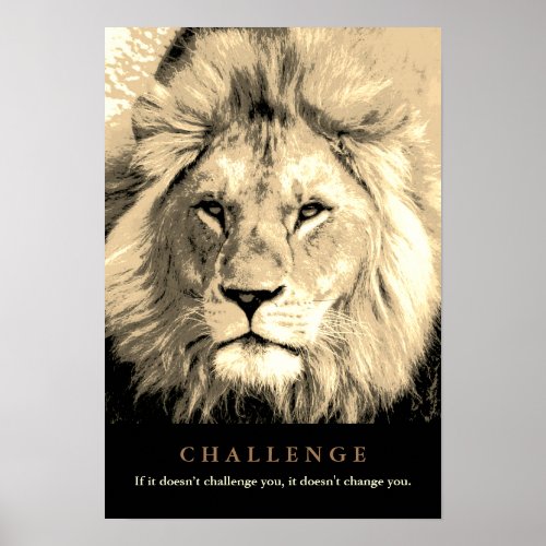 Vintage Sepia Lion Motivational Challenge Poster