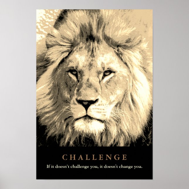 Vintage Sepia Lion Motivational Challenge Poster (Front)