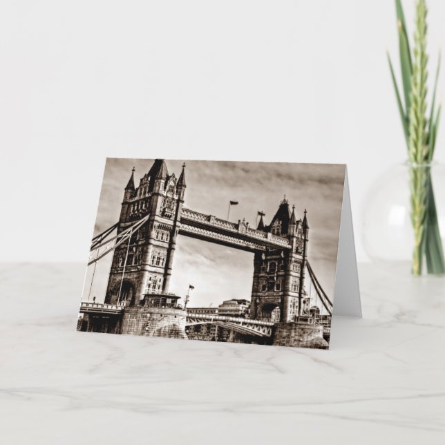 Vintage Sepia London Tower Bridge Card (Front)
