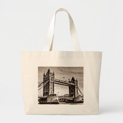 Vintage Sepia London Tower Bridge Large Tote Bag