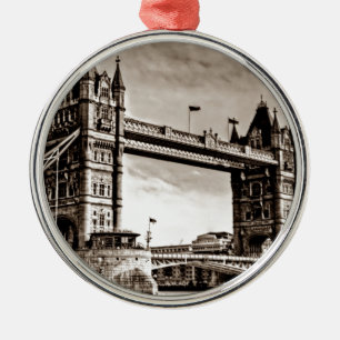 Vintage Sepia London Tower Bridge Metal Ornament