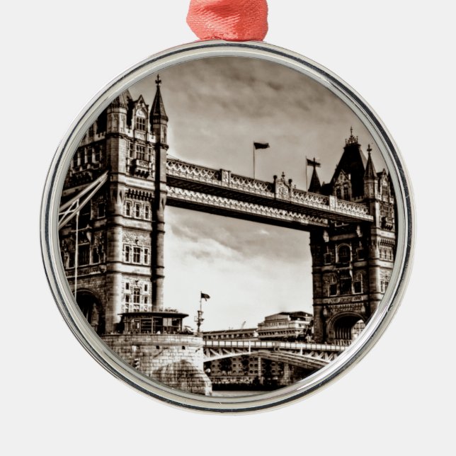 Vintage Sepia London Tower Bridge Metal Ornament (Front)