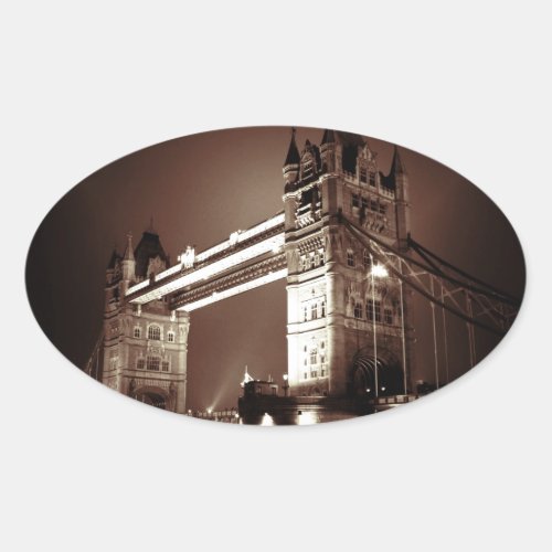 Vintage Sepia London Tower Bridge Oval Sticker