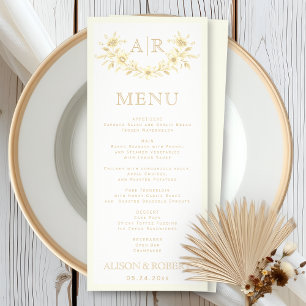 Vintage sepia monogram ivory wedding menu card