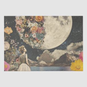 Vintage Sepia Moon Floral Garden Surrealism Tissue Paper