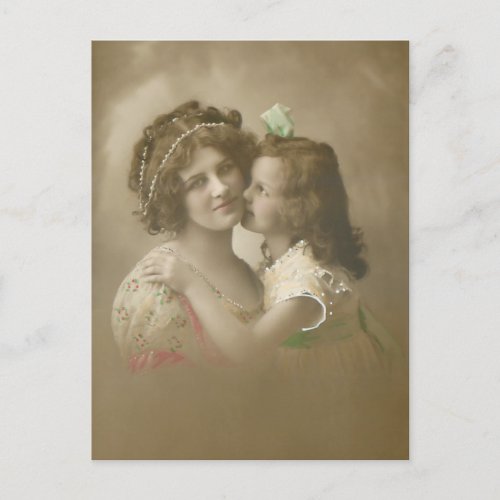Vintage Sepia Mother and Daughter Photo  Holiday Postcard