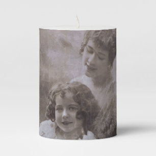 Vintage Sepia Mother & Child Portrait Pillar Candle