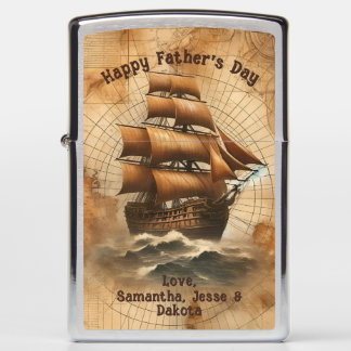 Vintage Sepia Nautical Map and Sailing Ship Zippo Lighter