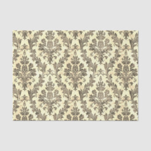 Vintage Sepia Ornamental Damask Pattern Tissue Paper