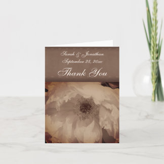 Vintage Sepia Peony Personalized Floral Wedding Thank You Card