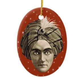Vintage Sepia Photo Mysterious Genie Head Turban Ceramic Ornament