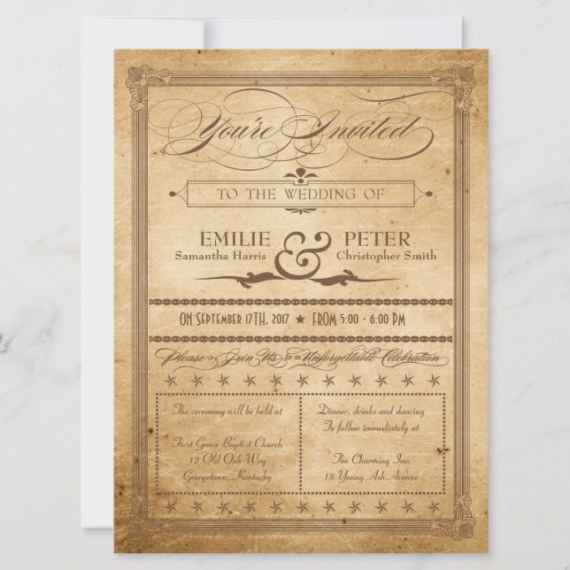 Vintage Sepia Poster Style Wedding Invite (Front)