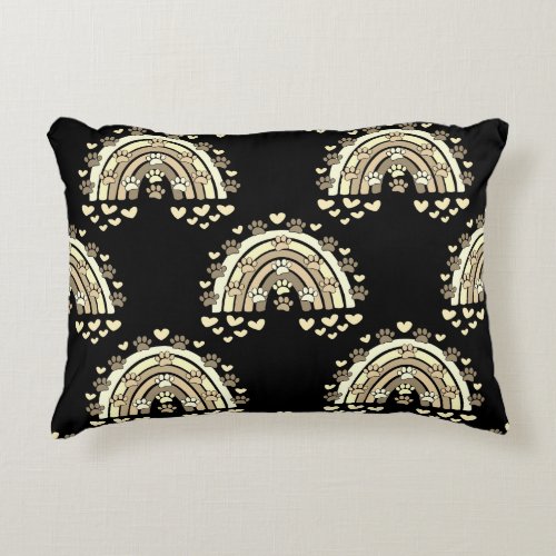 Vintage Sepia Rainbow Dog Paw And Hearts Accent Pillow