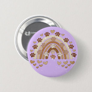 Vintage Sepia Rainbow Dog Paw Prints Custom Button