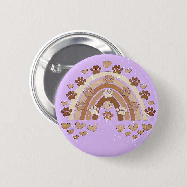 Vintage Sepia Rainbow Dog Paw Prints Custom Button (Front & Back)