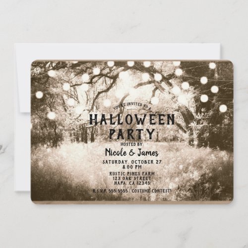 Vintage Sepia Spooky Forest Lights Halloween Party Invitation