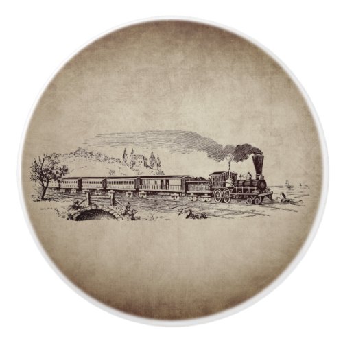 Vintage Sepia Steam Train Illustration  Ceramic Knob