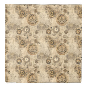 Vintage Sepia Steampunk Clocks and Mechanical Gear Duvet Cover