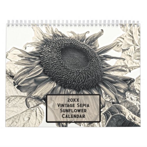 Vintage Sepia Sunflower 2024 Rustic Country Calendar