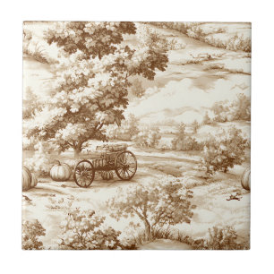 Vintage Sepia Thanksgiving Pumpkin Toile Pattern Ceramic Tile