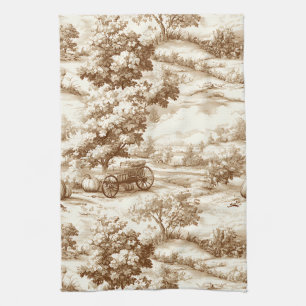 Vintage Sepia Thanksgiving Pumpkin Toile Pattern Kitchen Towel