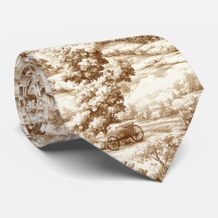 Vintage Sepia Thanksgiving Pumpkin Toile Pattern Neck Tie