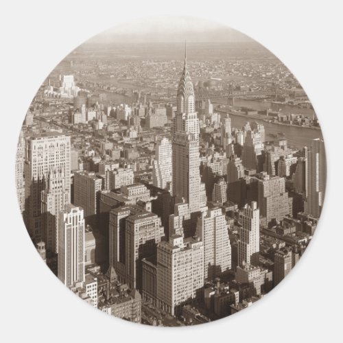 Vintage Sepia Tone New York Classic Round Sticker