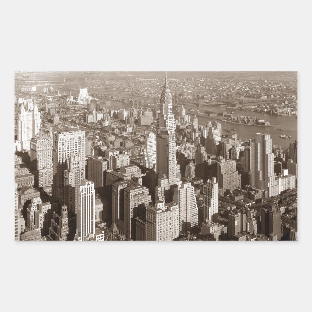 Vintage Sepia Tone New York Rectangular Sticker (Front)