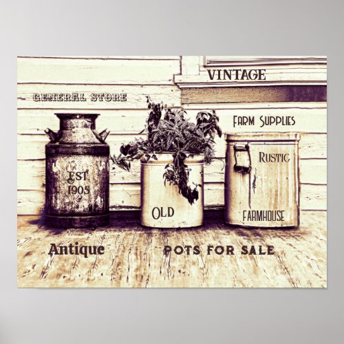 Vintage Sepia Tone Rustic Ephemera Jugs Poster