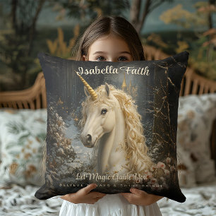 Vintage Sepia Unicorn Castle Floral Art Fairytale Throw Pillow