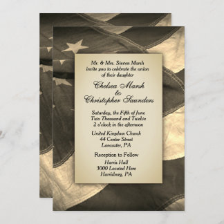 Vintage Sepia USA Flag Wedding Invitation