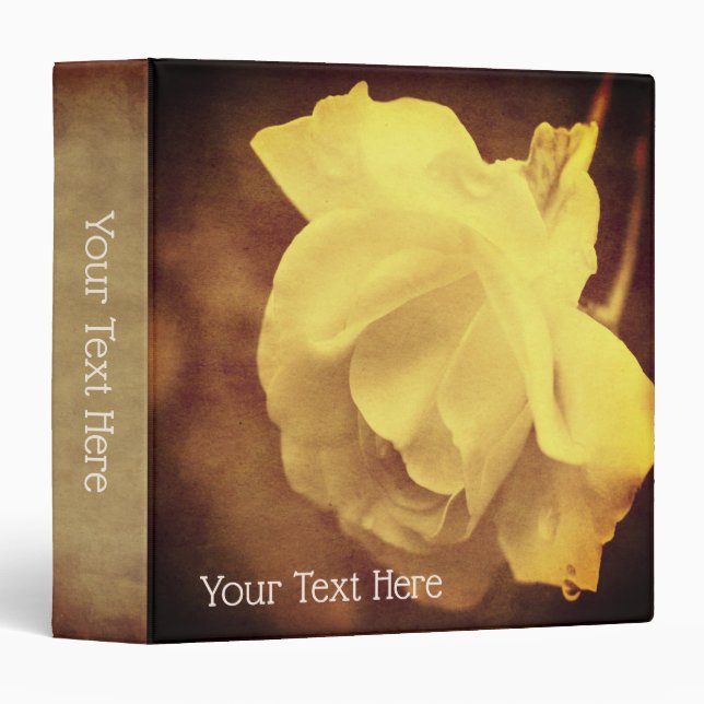 Vintage Sepia White Rose Personalized 3 Ring Binder (Front/Spine)